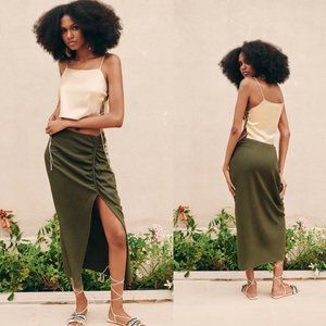 Zara Ruched Linen Blend Midi Skirt M NWT